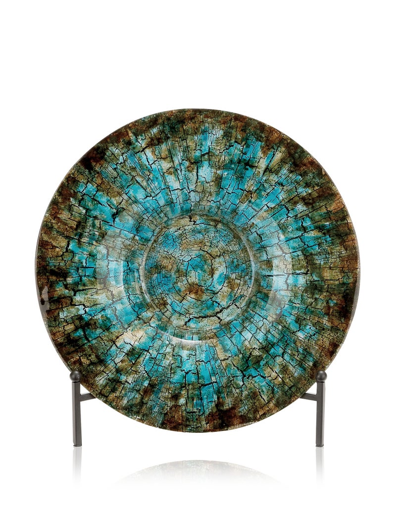 ديكو 79 شاحن زجاجي هندسي مصنوع يدويًا مستوحى من الموزاييك مع قاعدة، 18" × 18" × 2"، أخضر